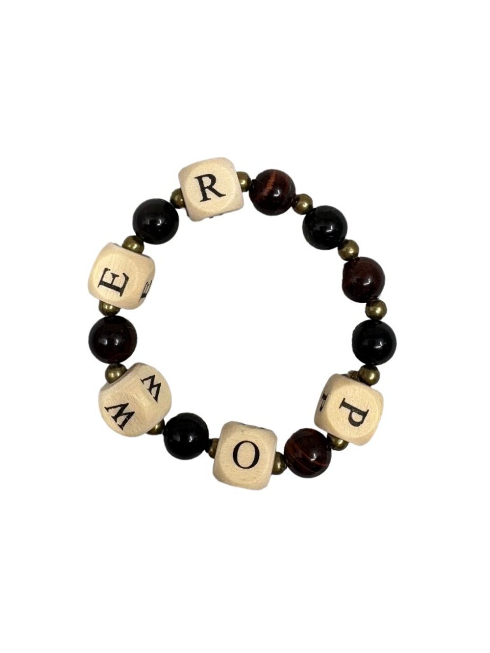 Custom Name Bracelet Personalized Wood Letter Block Black Obsidian Red Tiger Eye